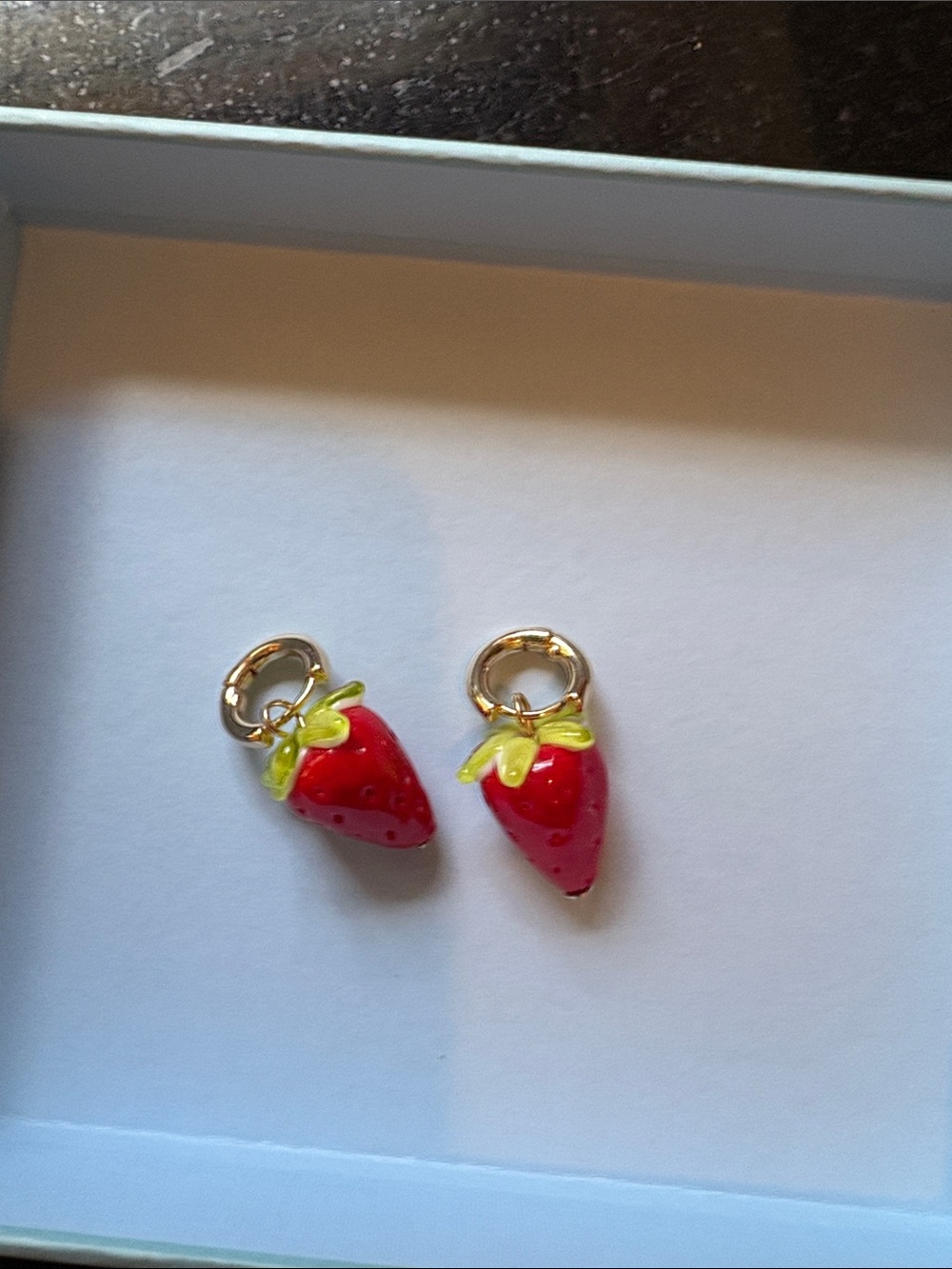 Anthropologie Red Strawberry Charm Earrings with Gold Hoops